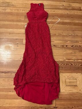 Mac Duggal Red Lace Sleeveless Evening Dress Size 4 Y2K